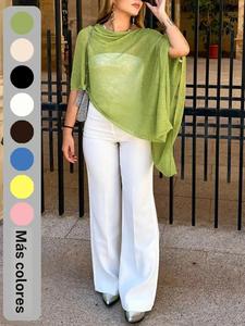Chal de punto suelto tipo pulóver, elegante y ligero, transpirable y multiusos; estilo casual para uso diario en primavera y otoño; diseño liso