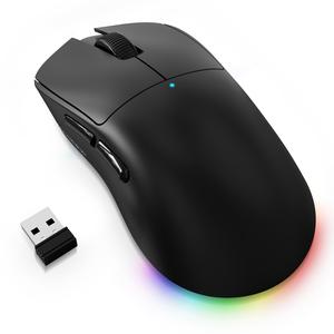 AJAZZ NJ08 ワイヤレスゲーミングマウス、軽量（約70g）、12800 DPI、RGBストリップ、接続モード：2.4GHz／ワイヤレス／有線、ポーリングレート：1000Hz、右手用人間工学デザイン、PC・Mac・Windows・ノートパソコン対応