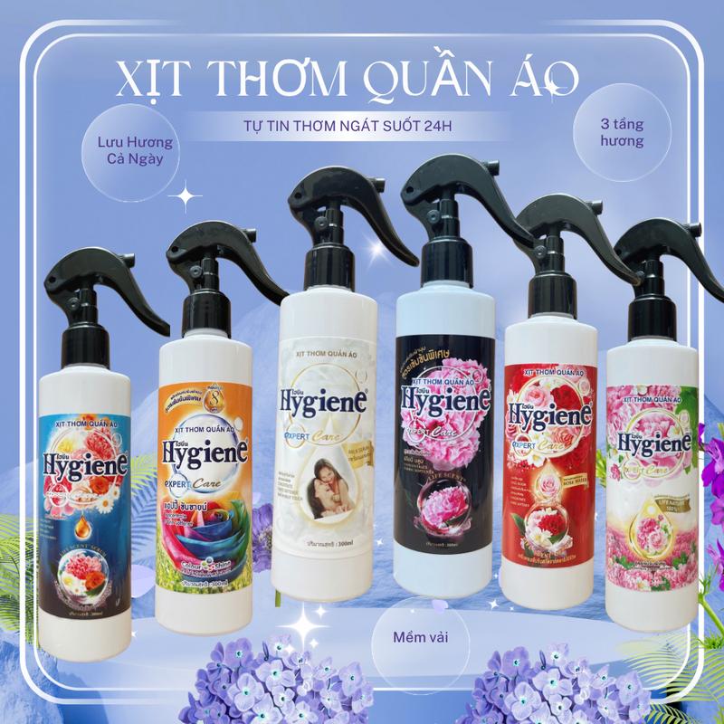 Xịt thơm quần áo Hygiene 300ml, thơm ngát, làm mềm vải, lưu hương lâu, công nghệ thái lan