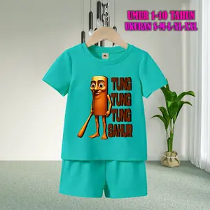 Setelan Baju Anak Tidur Gambar Tung Tung Tung Sahur  Lengan Pendek dengan Sablon Berkualitas - Baju Anak Fashion Celana Pendek setelan  anak  tung  tung  sahur setelan  baju  tung  tung  sahur  anak
