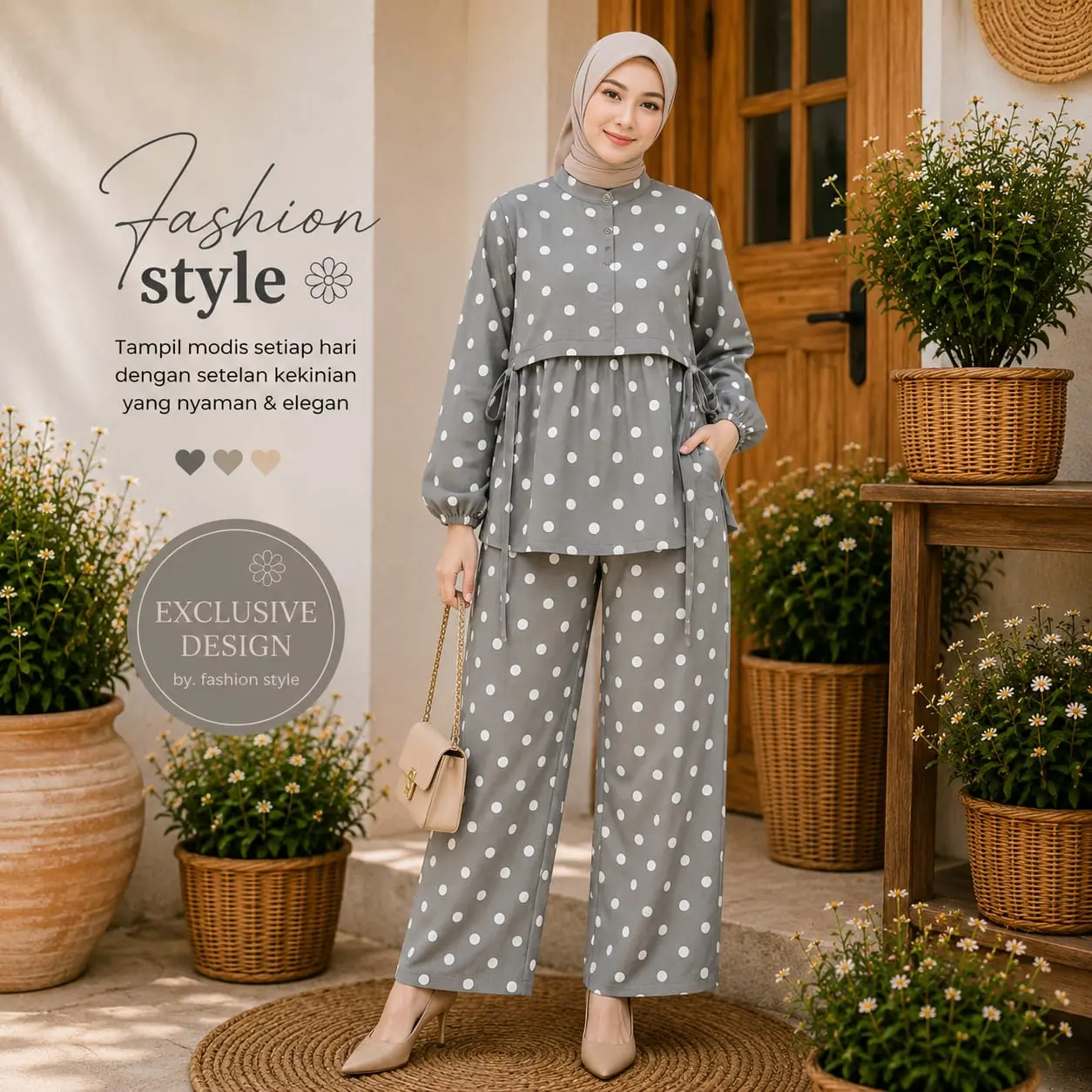 ONE SET ROMPI JUMBO POLKADOT , MOTIF SALUR STRIPES BESAR, BUSUI, REALPICT