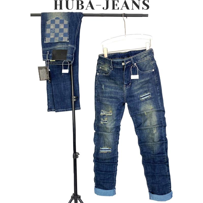  Quần Jean nam HUBA-JEANS  dáng slim fit | rách gối màu xanh hơi rêu Menswear Pants Có Túi Denim 