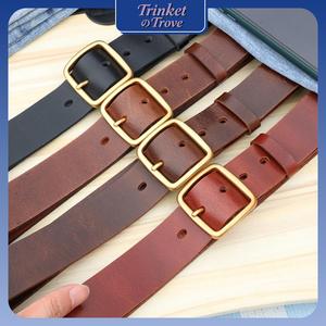 Tali Pinggang Lelaki dengan Gesper Aloi Logam Gaya Retro Klasik, Jahitan Tangan, Kulit Lembu Asli, Warna Hitam, Coklat, dan Merah untuk Kegunaan Formal dan Kasual, Diperbuat daripada Kulit Tulen