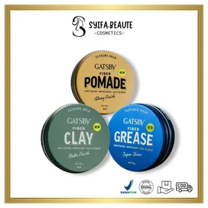 Gatsby fiber grease super shine 80gr | 30gr ,gatsby fiber pomade glossy finish 80gr | 30gr, gatsby clay matte finish 80gr | 30gr