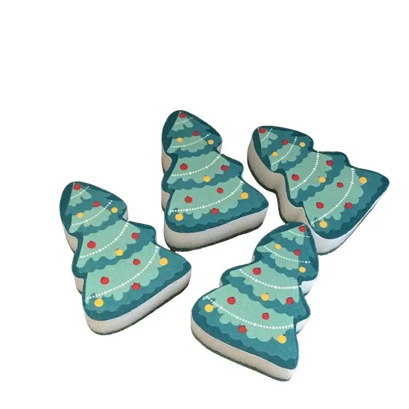 Cartoon Green Christmas Tree Sponge Scrubber: Unique & Lovely Pot Scrub & Dishwashing Sponge for Kitchen Cleaning Tools Lightweight washing  sponge bite  sized dish  cloth magic