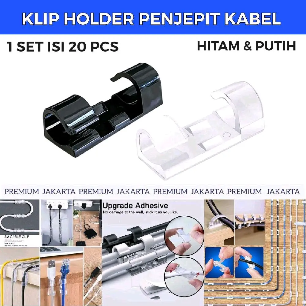 SL - [1 Pack isi 20 Pcs] Perapih Kabel Klip Kelm Kabel Tempel Klip Usb Charger Lem 3M
