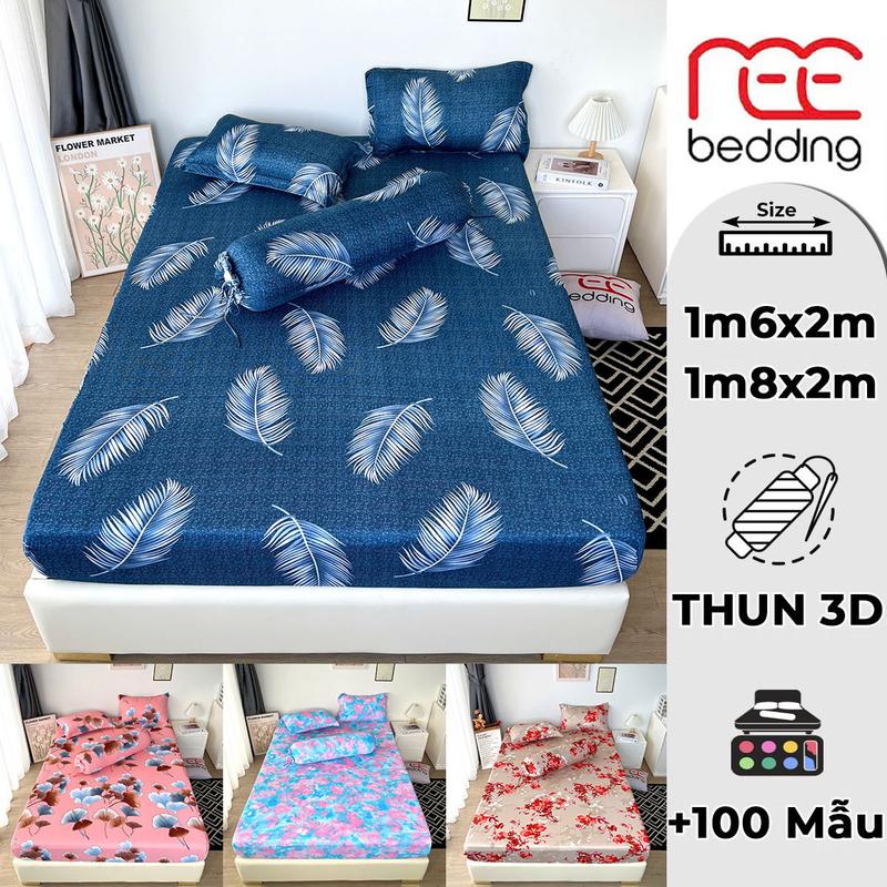 Bộ ga giường 4 món thun lạnh size 1m6x2m và 1m8x2m in 3D nhiều mẫu drap nệm đẹp