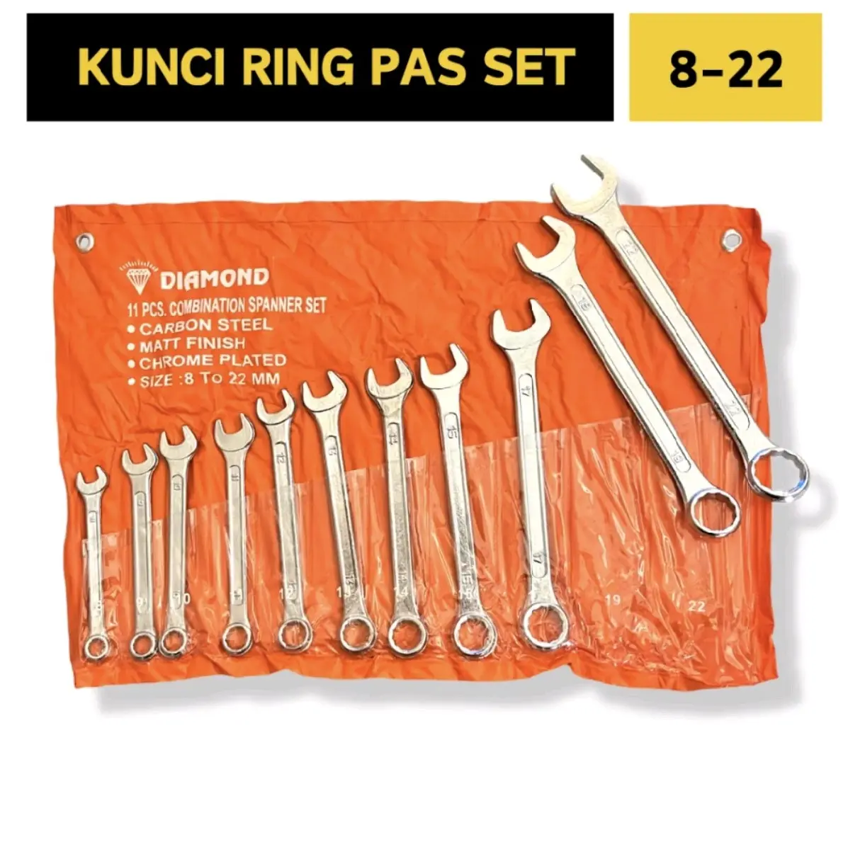 DIAMOND (DROP FORGED) kunci RING PAS SET 11PCS 8-22mm (KUALITAS SESUAI HARGA)