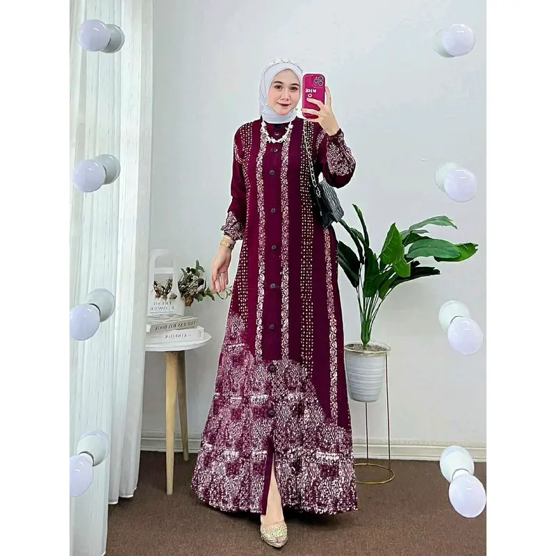 gamis cap rayon bahan adem dan lembut,pas dicuaca yang sangat panas saat ini,cuss dico bunddd hihi Kancing Muslim Panjang Nyaman Samping 3