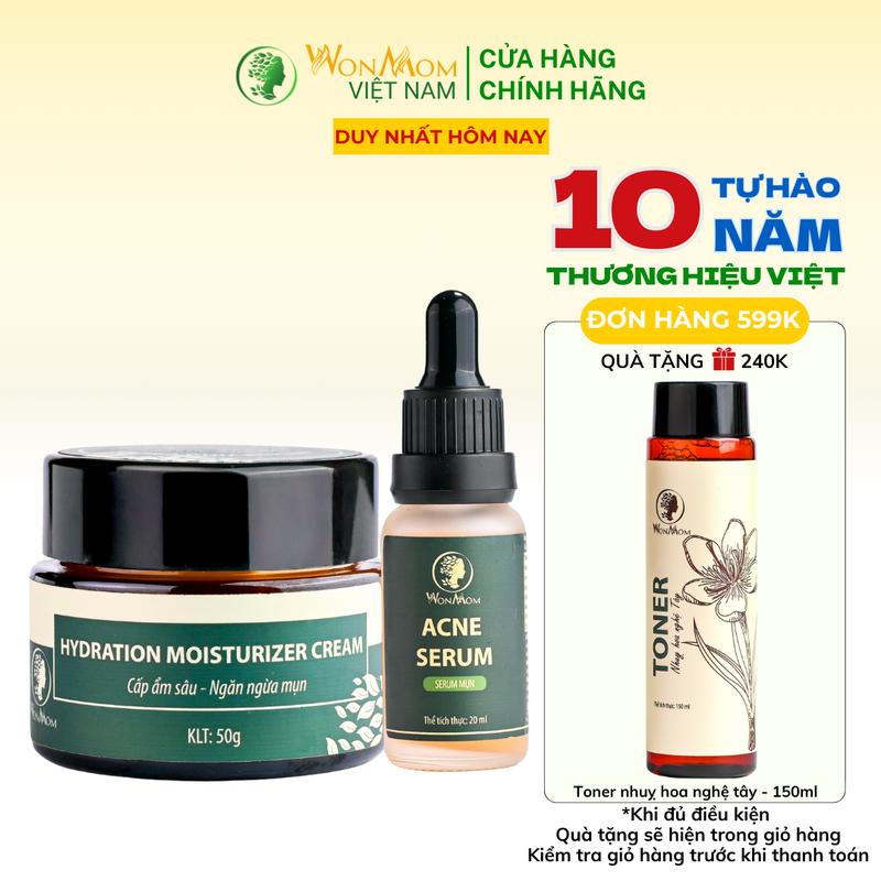  Combo 2 Món Skincare Ngăn Ngừa Mụn Cấp Ẩm Cho Da Dầu Chăm Sóc Da Làm Đẹp Da Nữ Cơ Bản Wonmom  1 Kem cấp ẩm + 1 Serum mụn   