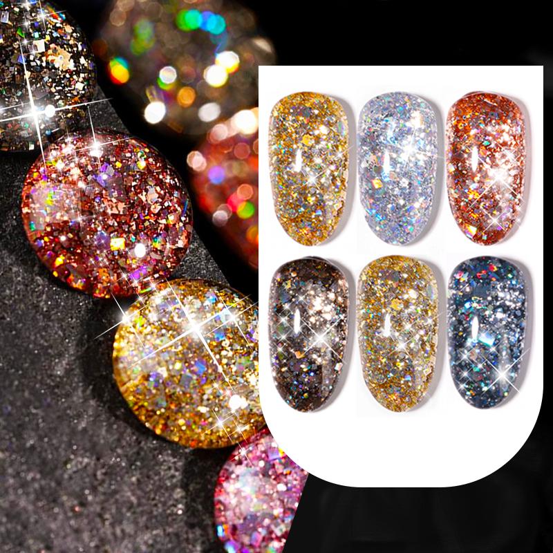 Gel Sơn Móng Tay Lung Linh 8g, 6 Màu, Hàng Mới Về, Gel Làm Móng Lấp Lánh Disco, Lâu trôi, Độ Bóng Cao