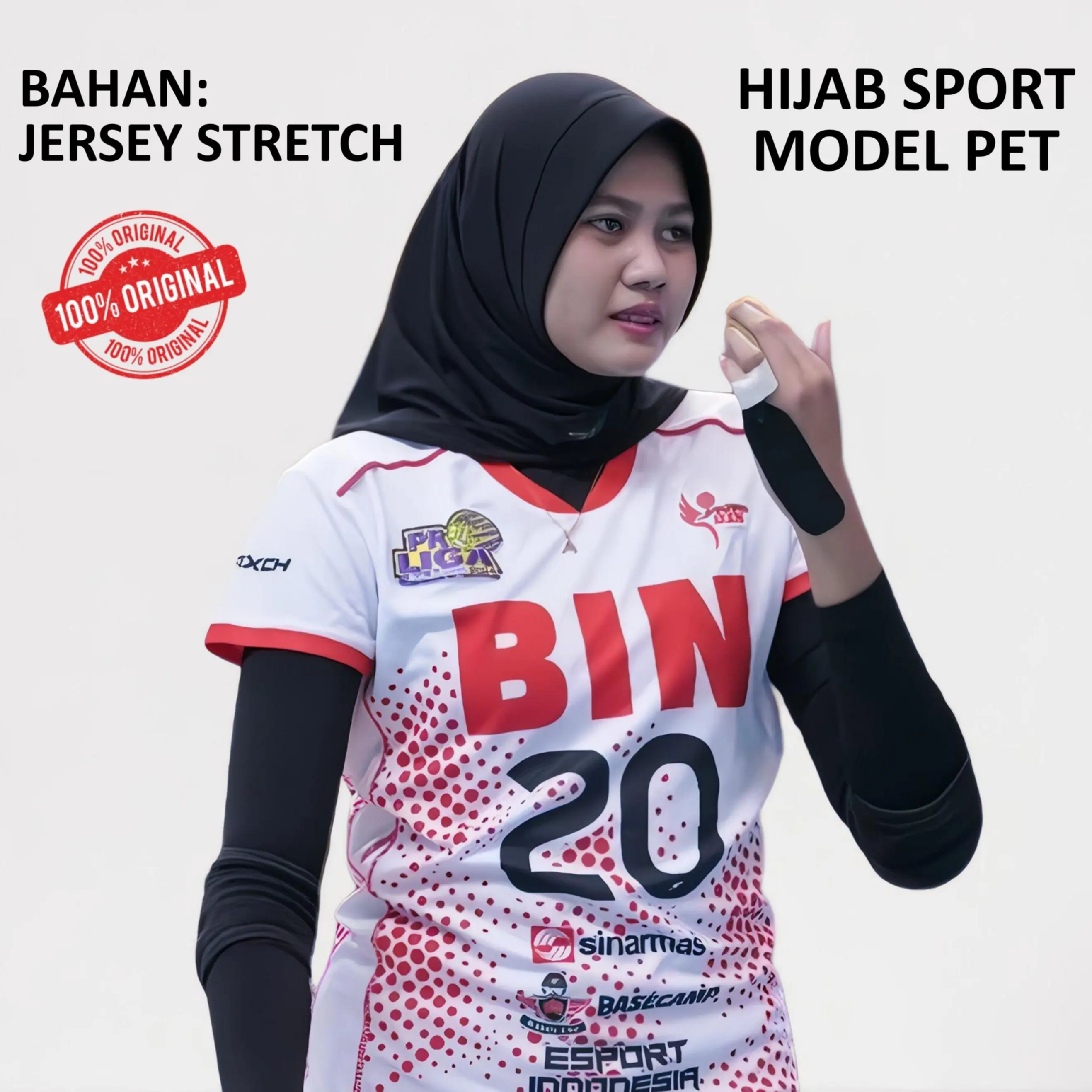 Hijab Instan Sporty Model Pet Kecil Premium Warna Hitam Bahan Jersey Stretch elsatis Tebal Nyaman Lembut Cepat kering Garis Standar