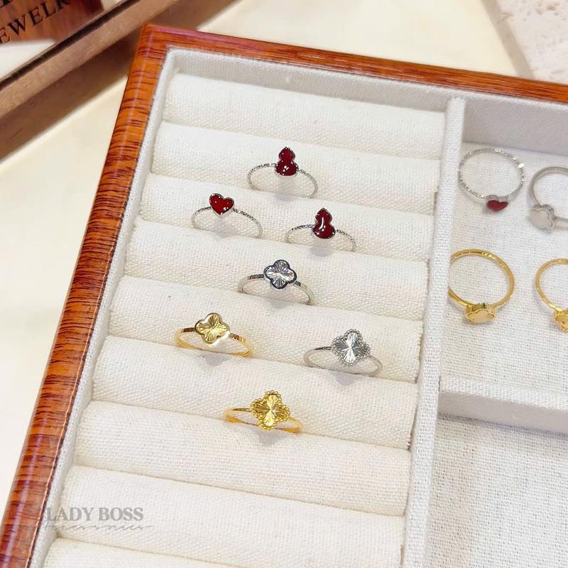 Nhẫn Titan Nhiều Kiểu Mini Nhỏ Xinh Cho Nữ, Nhẫn Nữ Kiểu Dáng 4 Lá Trái Tim Hồ Lô Cao Cấp Dễ Thương ,Phụ Kiện Nhẫn Titan Đeo Ngón Tay, Không Đen Gỉ Lady Boss Accessories