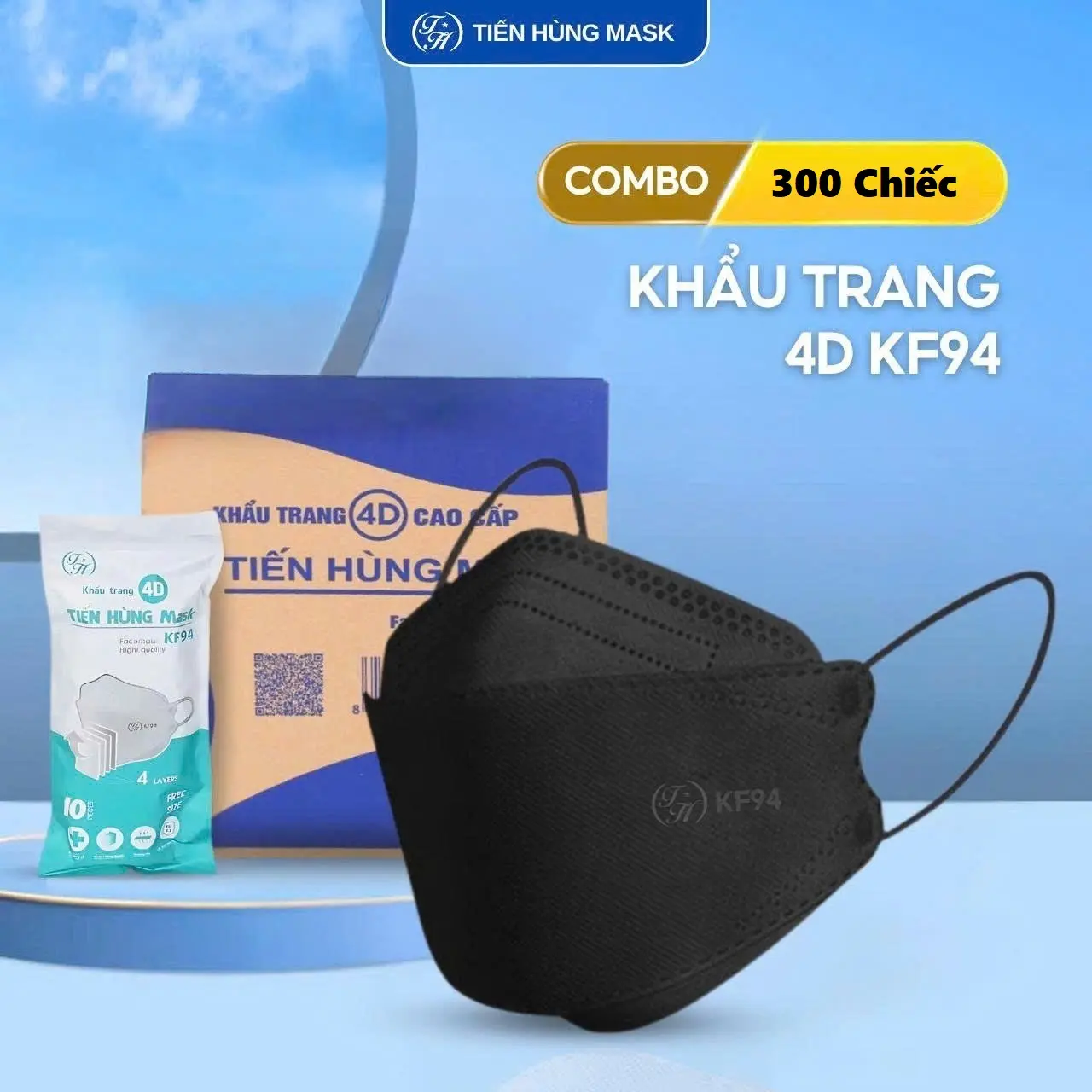Thùng 300 chiếc Khẩu Trang 4D KF94 Kháng Tia UV, Kháng Bụi Mịn - Thiết Kế Thời Khí, Dùng Hàng Ngày