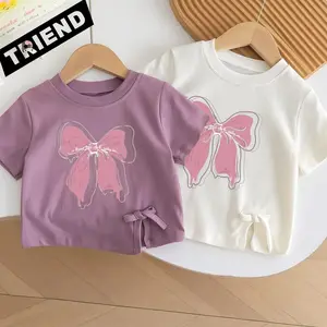 TC-Baju kaos anak perempuan crop top pita kekinian usia 1-9 tahun atasan premium
