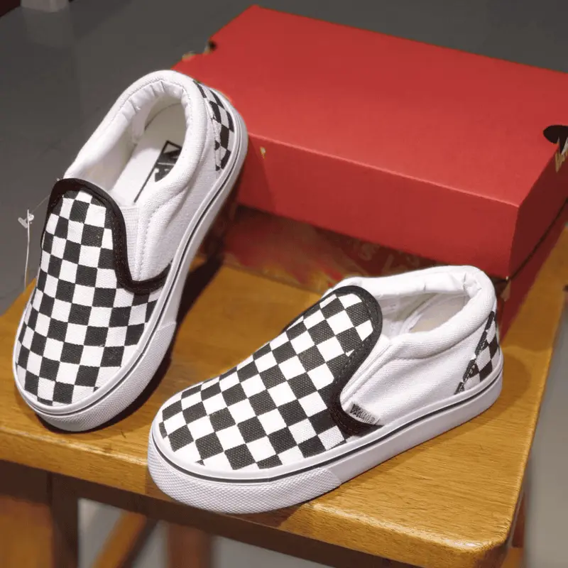Sepatu Anak Laki Laki & Perempuan Slip On Kasual Motif Kotak Kotak Warna Hitam Unisex Size 16-35 - Fashion 3