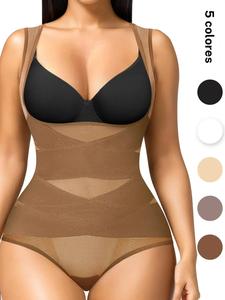 Body moldeador de color liso para mujer con abertura en el pecho y cierre de gancho y ojal, body moldeador cómodo y transpirable con control de abdomen y push-up, ropa moldeadora de mujer para todas las temporadas