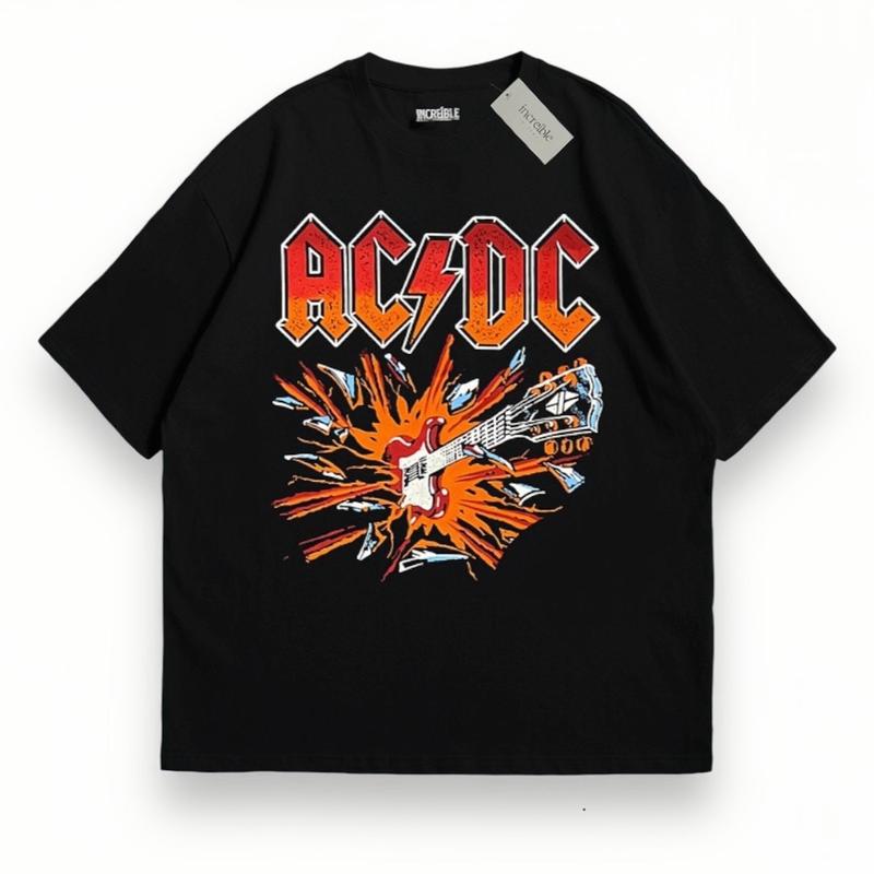Product Introduction of Kaos Band Vintage ACDC Motif Guitar Explosion Logo Katun Combed Lembut Hitam Sablon Lengan Pendek | T-Shirt Pria  Dewasa Distro Bandung Metal | Baju Atasan Cowok Skena Style Keren 8