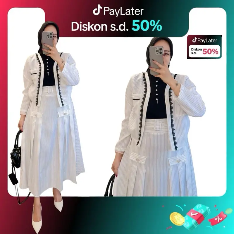 Setelan Ardila Salur one set 2in1 pakaian wanita setalan rok aline motif Linen Muslim Mewah Panjang Kondangan Cantik Casual Tebal Formal Remaja 0