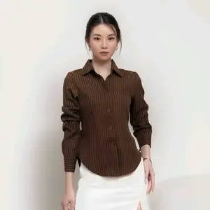 [ PAKET HEMAT ] Luna Stripe Kemeja Fitted - Kemeja fit Body Pinggang Tali -  Atasan Wanita Casual Dewasa Panjang Basic Katun blouse korean style