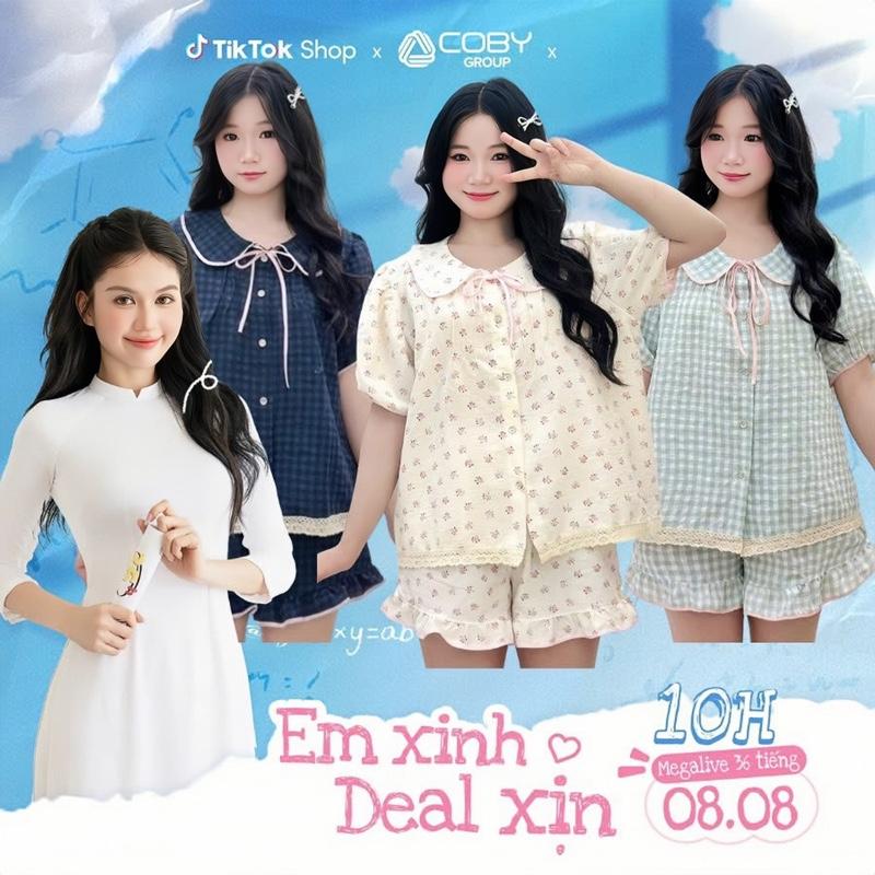 [Ngọc Trinh x Xưởng may SM] Bộ ngủ nữ tiểu thư cổ sen vải đũi bông mây mùa hè mặc đi ngủ mát mẻ thoải mái Women Quần Ngủ Áo Ngủ Cotton n