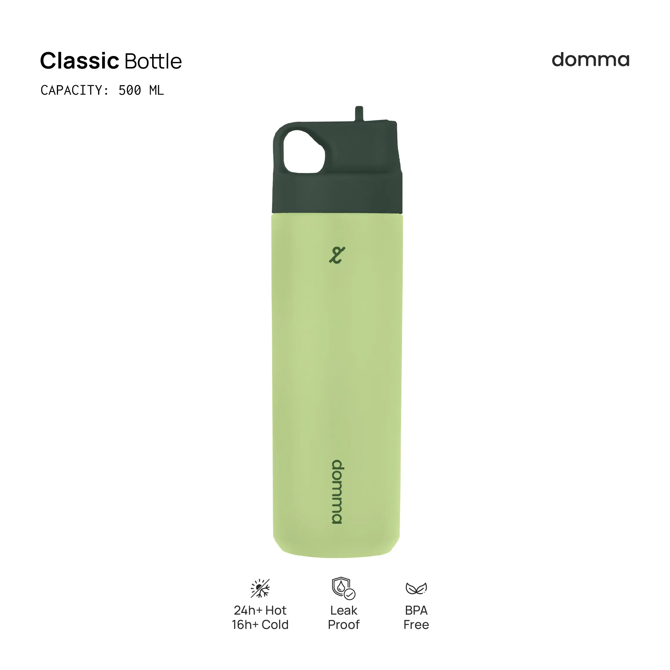 [Domma] 16 Oz/500 ml Classic Insulated Reusable Tumbler Water Bottle - Thermos Double Wall Stainless Steel Botol Minum Kopi Teh