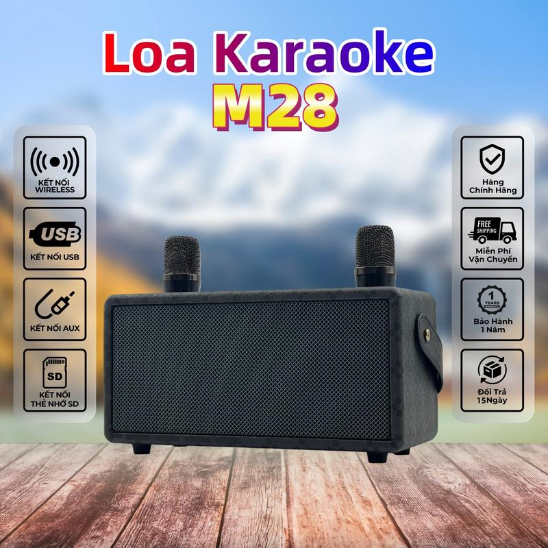 JK BOX M28 Loa Karaoke Di Động Nghe Nhạc Xách Tay Loa Bluetooth Mini, kèm 2 Micro không dây, Loa ngoài trời, Loa gia đình, Máy hát karaoke