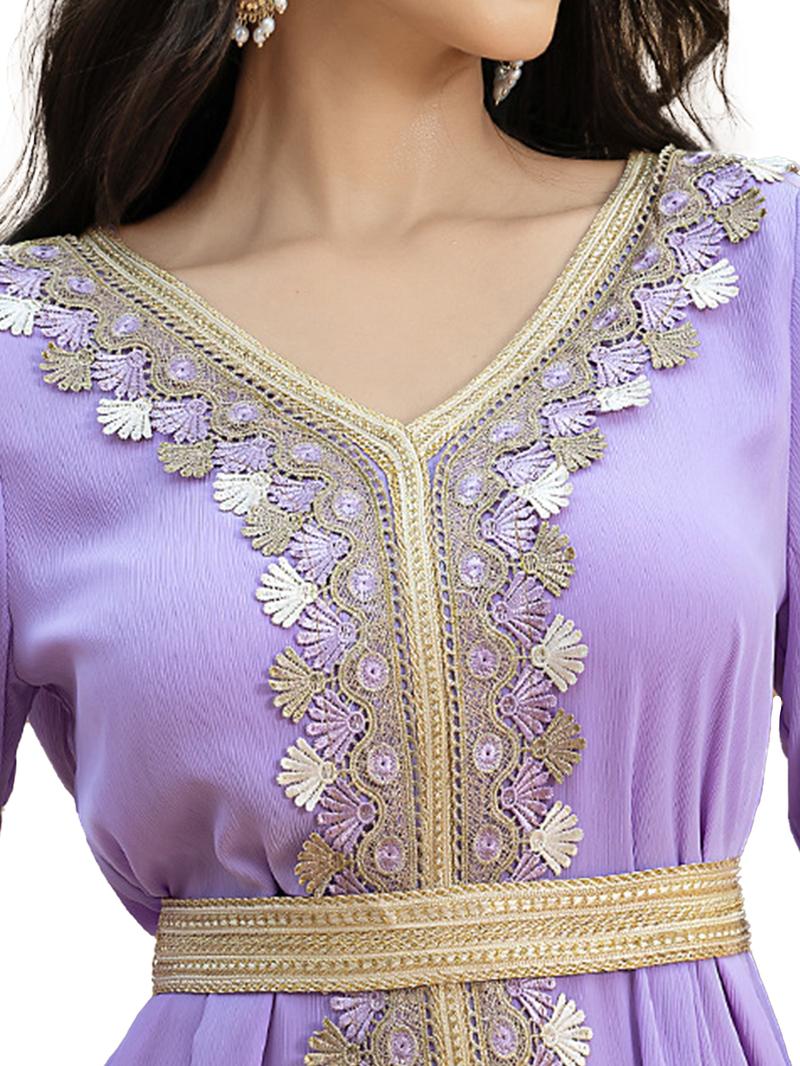 Product Introduction of RIMAIRE Violet Skirt Patchwork Gold Ribbon Style Maxi Dress RAYA2025 abaya baju 2025 muslim 13