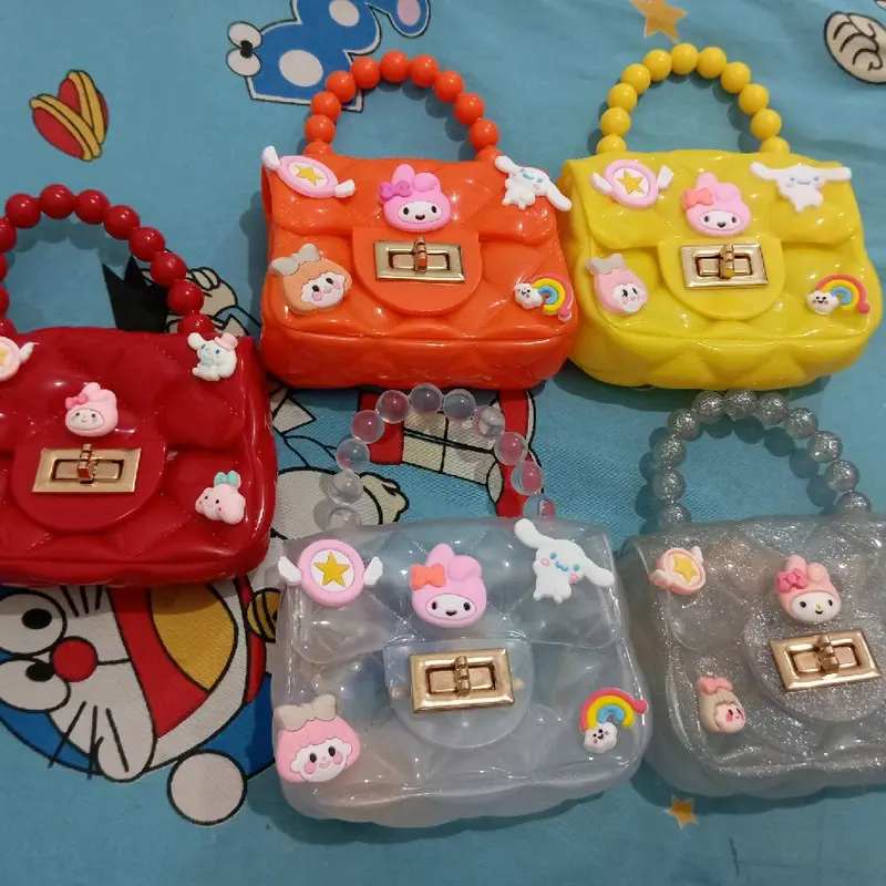 ( Cek Warna Chat Dulu ) Slingbag Mini Jelly Glossy Karakter Sling Bag Rantai Tas Selempang Jinjing Anak ( Tidak Request Dikirim Random ) 2
