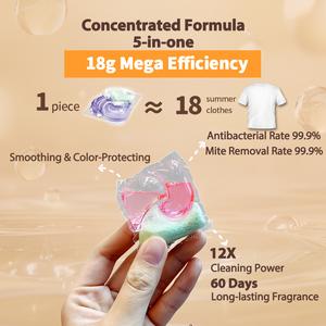LeRunKey Kapsul Pencuci Pakaian 18g, 5-in-1, 99.99% Sterilisasi & Penghilang Kuman, Wangi Tahan 30 Hari, Lembut untuk Kulit, Sesuai Ibu & Bayi, Tanpa Fosfat - Kotak bahan pencuci lime pembersih rumah laundry  ball dryer  ball  laundry