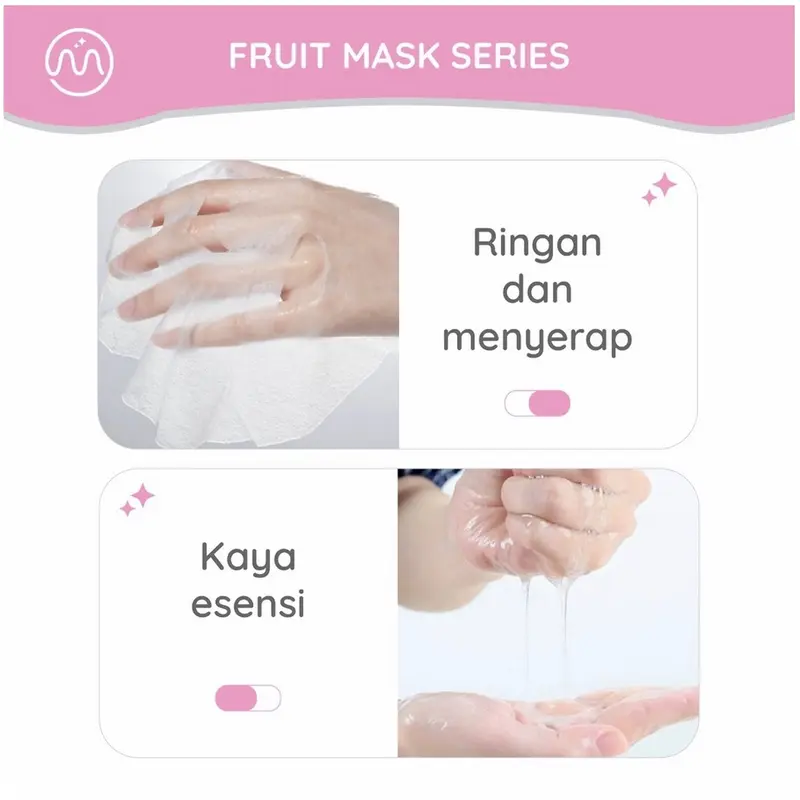 ORI MiniPink Natural Fruit Sheet Mask Masker Muka Masker Wajah Unisex masker Buah 3