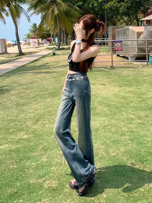 Celana Jeans Wanita Highwaist Cutbray Jumbo Baggy Pants  Biru - Panjang wide leg jeans high  waist loose jeans  cutbray flare jeans gombrong retro denim outfit 2025 cut bray 001 4