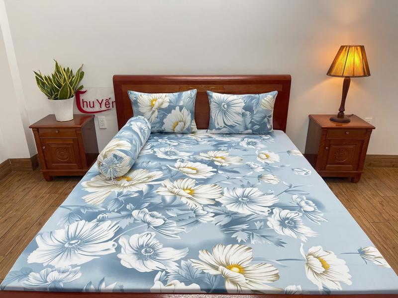 Ga Lẻ Thun Lạnh Hàn Quốc Ga Giường Bo Thun vải in 3D,Ga bọc nệm Không Áo Gối