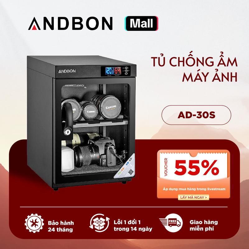  Tủ chống ẩm máy ảnh Andbon AD-30S bản 30 Lít điều chỉnh cài đặt % độ ẩm 3 ngăn tiết kiệm điện dry cabinet - Bảo hành 24 tháng 