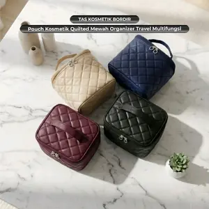 Tas Kosmetik Bordir Tabung Multifungsi Mewah Tempat Makeup Desain Elegan Model Tabung Fungsi Praktis Cocok untuk Berbagai Kesempatan