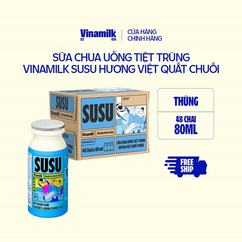 Sữa Chua Uống Tiệt Trùng Vinamilk SuSu hương Việt Quất Chuối - Thùng 48 chai 80ml