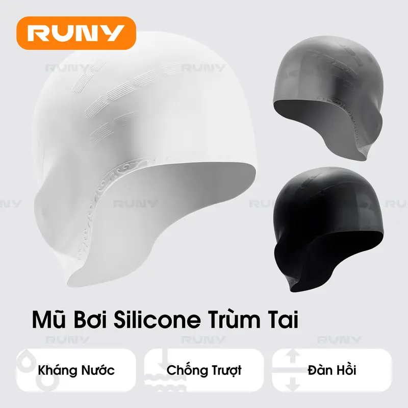 Mũ Bơi Người Lớn Silicone Dùng Được Cho Nam Nữ Bịt Tai - Ngăn Nước - Chùm Búi Tóc - MB02 1