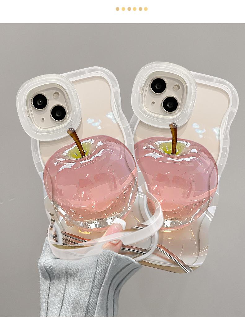 Case HP khusus untuk iPhone/OPPO/VIVO/Xiaomi/Redmi/Samsung/Infinix/Realme，Casing HP Gaya Manis & Cool Tema Apel Kristal Dengan Penyangga Ganda，|Stylish untuk Wanita