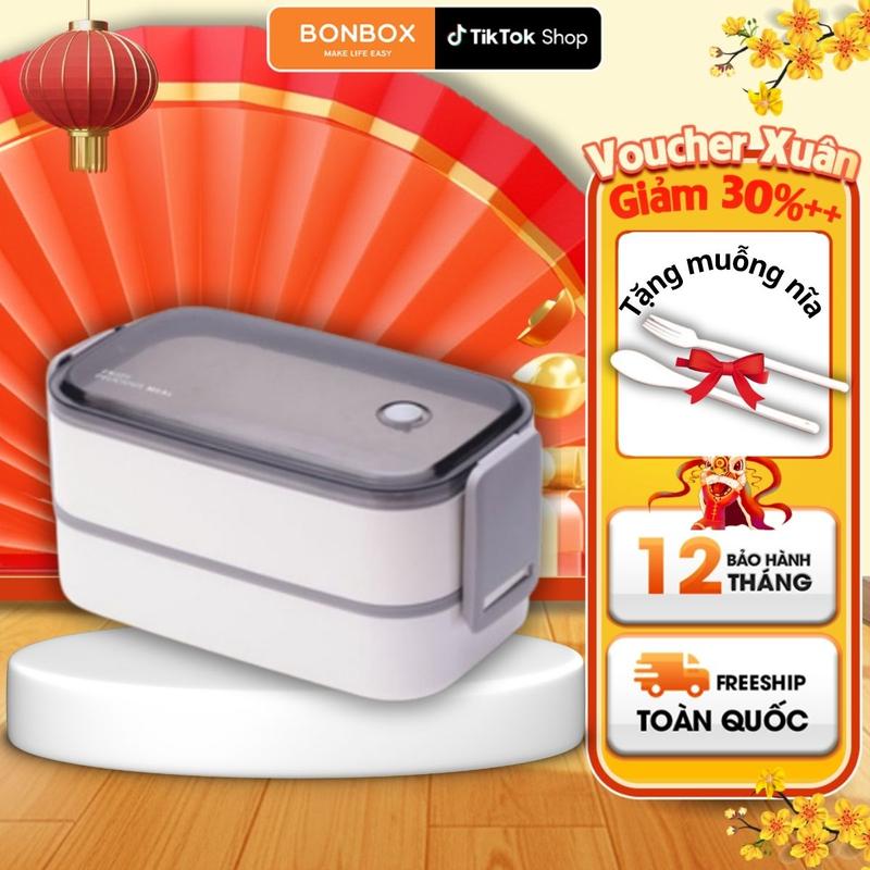 TẶNG KÈM MUỖNG NĨA Hộp Cơm Văn Phòng Dẹp Gọn 2 Tầng Cao Cấp BONBOX Nhiều Ngăn Tiện Lợi BTW40- Hàng Chính Hãng