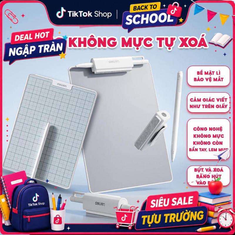 Bảng Tự Xoá Không Mực Deli - Bảng trơn, ô ly với màn hình nhám bảo vệ mắt và kè