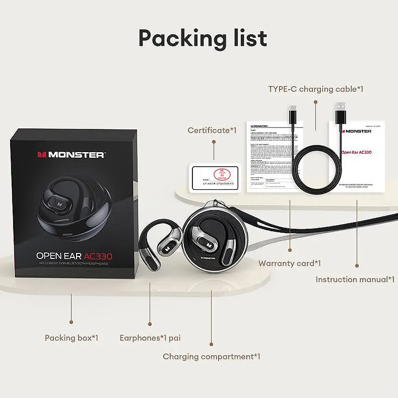 [COD] Tai Nghe Nhét Tai Mở Quái Vật, AC330, Tai Nghe Không Dây, Bluetooth 5.4, Đàm Thoại Rõ Ràng, Hộp Xoay Sành Điệu Có Dây Đeo Buộc, Sạc Type-C, Vừa Vặn Thoải Mái, Phát Lại 24H, Chống Nước IPX5 8