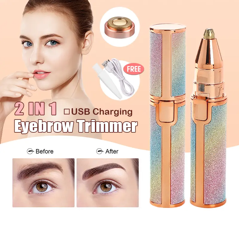 【SG Ready Stock】Portable 2 IN 1 Starry sky Lipstick Shape Electric Epilator Female Body Facial Eyebrow shaver Women Painless Razor Trimmer Cutter Clipper
