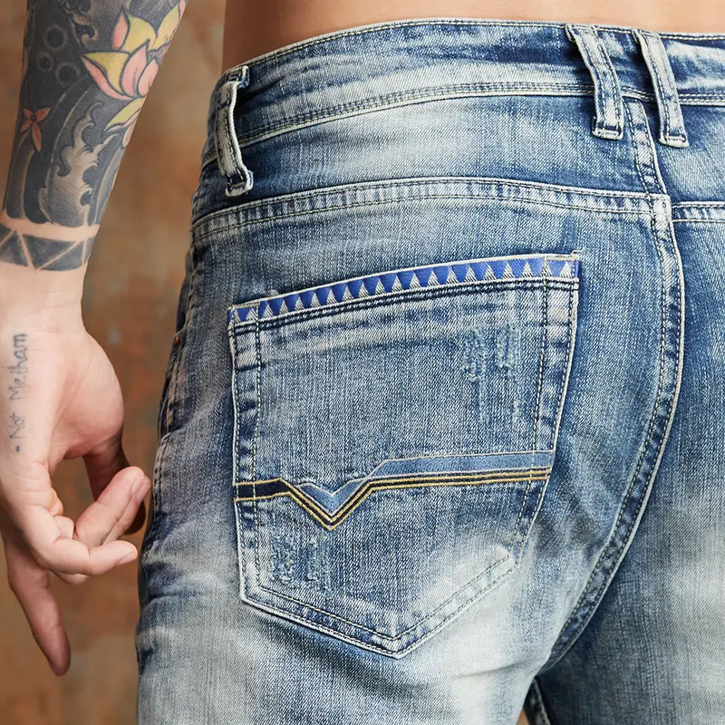 Mã số 859, Quần Jean Nam, Dáng Ôm Vừa Vặn, Denim Co Giãn, Màu Xanh Wash Bạc, Phong Cách Bụi Nhẹ Nhàng 2
