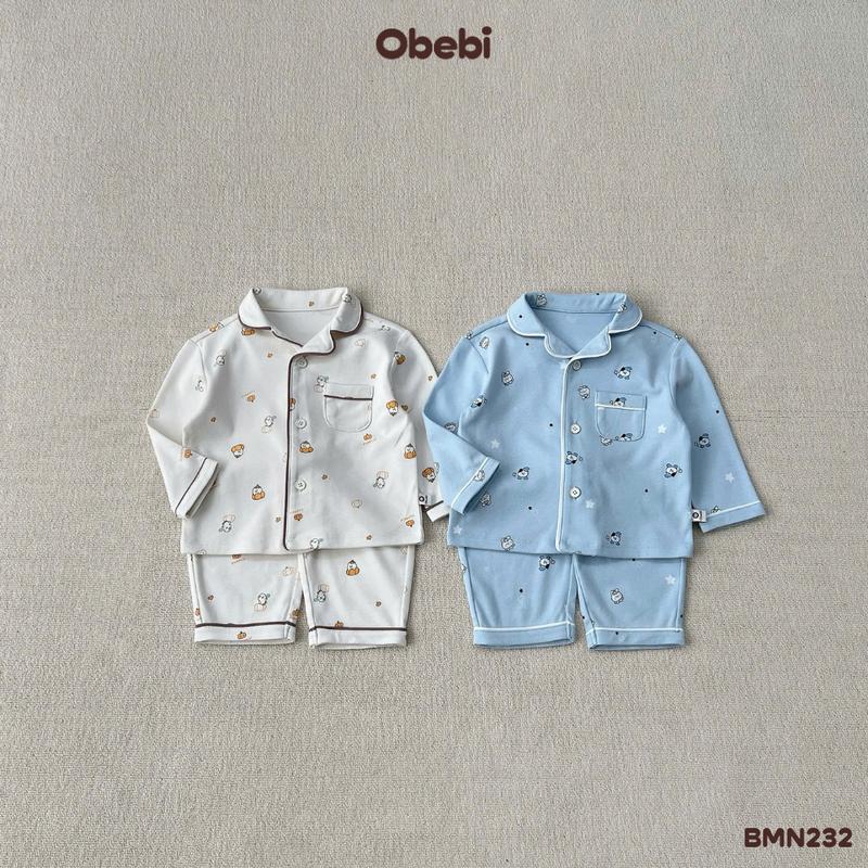  BMN232 Bộ Mặc Nhà Pijama Kẻ Thời Trang Thu Đông Cho Bé Trai Bé Gái Obebi Từ 8 - 23kg 