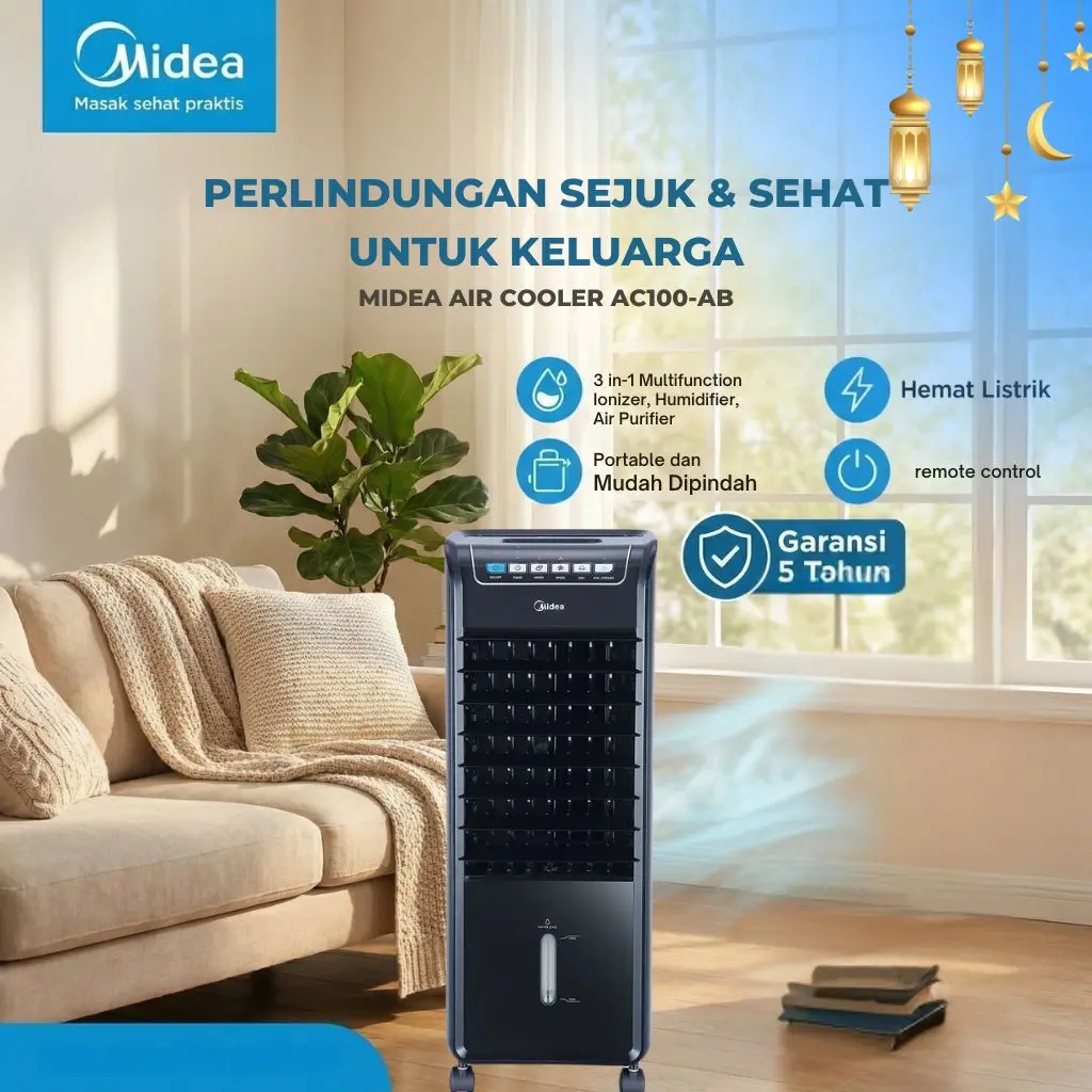 [TURUN HARGA] Midea Air Cooler 6L - Free Two Ice Pack/AC Portable 1 2 Pk Low Watt/Hadiah Gratis/Remote Control/Timer 7 Jam - AC100-A
