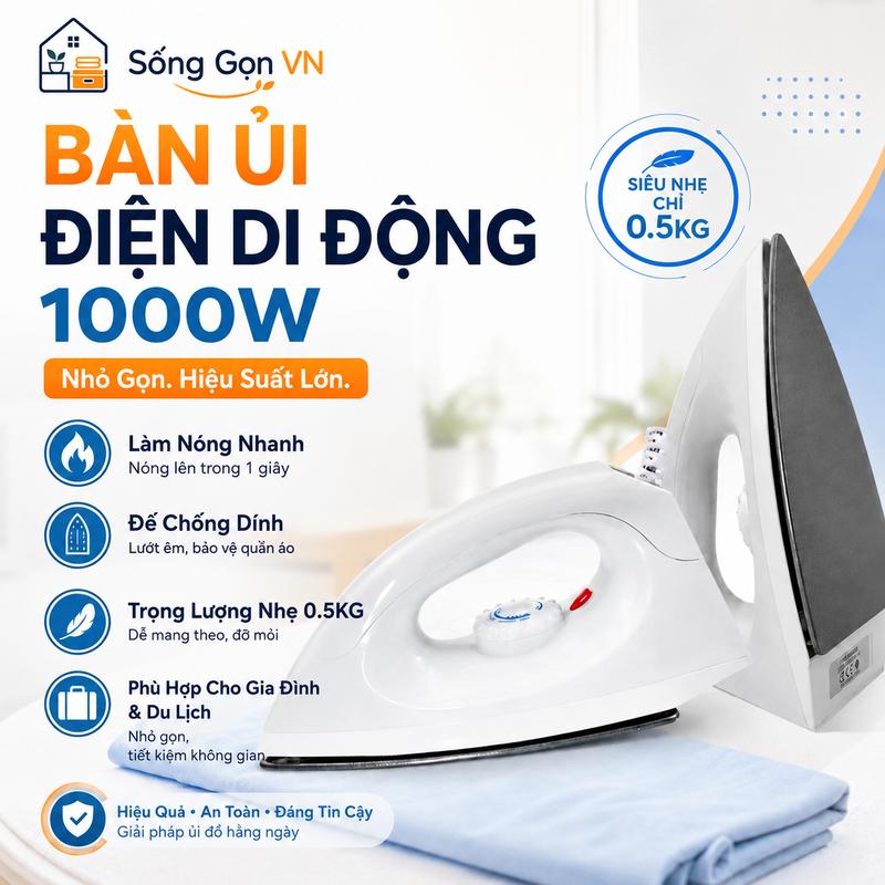 1000w Bàn Ủi Khô Chống Dính Tự Ngắt Điện Đủ Nhiệt Điều Chỉnh Nhiệt Độ, Bàn Là Khô Cầm Tay - Là Quần Áo, Ủi Quần Áo