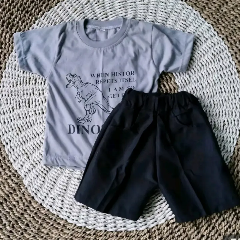 stelan anak kaos dino saurus Lengan pendek Fashion Motif 5