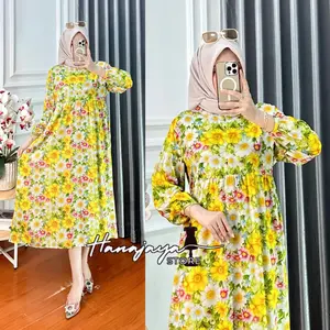 Kalana Midi Dress LD 120 Dress Busui friendly mat rayon MOTIF BUNGA Kain Kantong