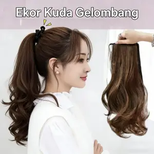 RSW HAIR CLIP RAMBUT PALSU WANITA PONILPONY TAIL PONITAIL KOREA CURLY19 MODEL TALIJEPIT 30CM/38CM/ 45CM/48CM/58CM Coklat Hitam