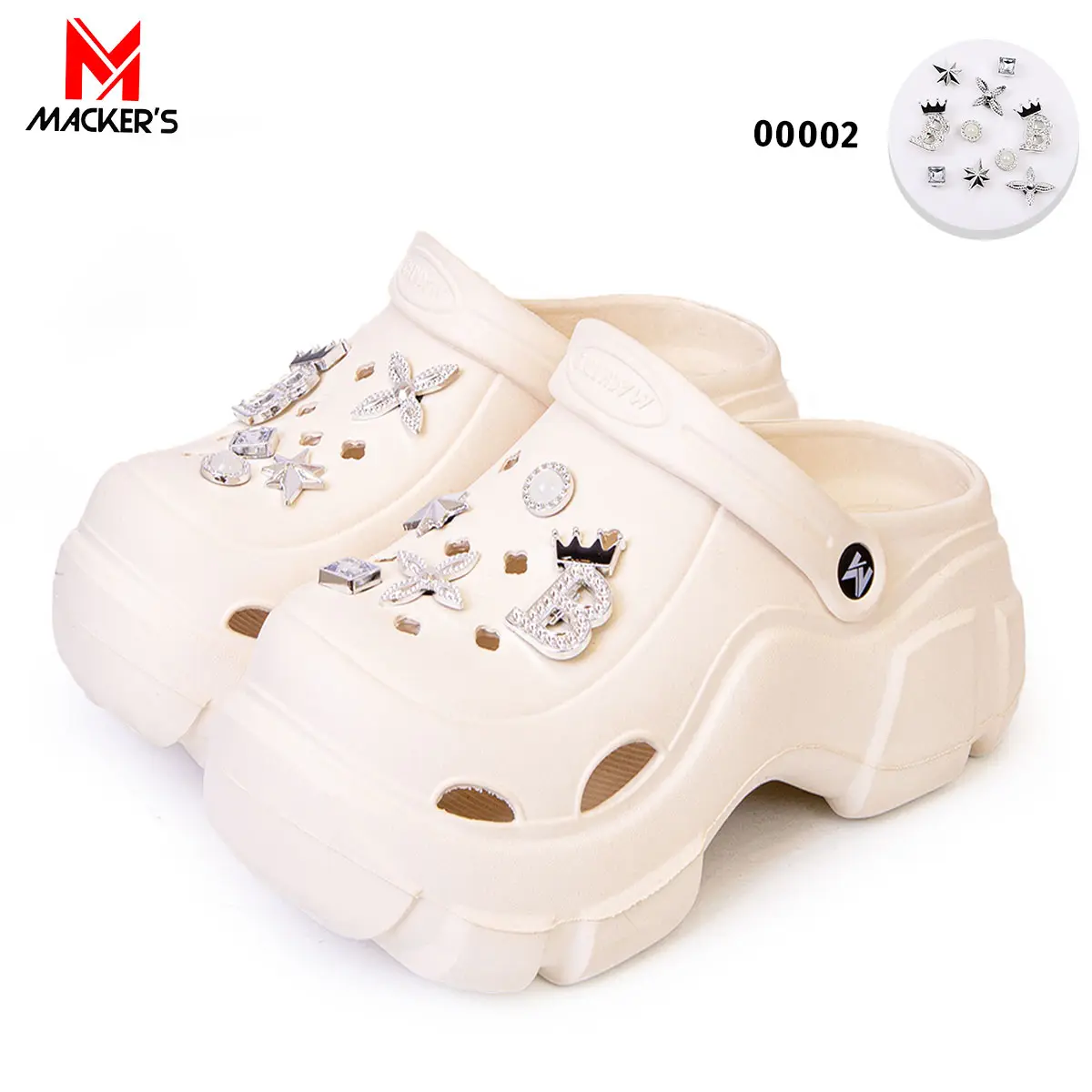 [MACKER'S] T01+0002 Sandal Baim wanita terbaru Dengan Jibbitz huruf Sandal Kodok Wanita Terbaru sandal wedges lucu sepatu karet trendy